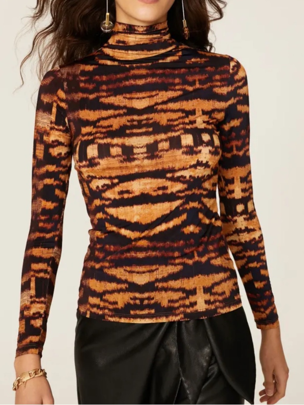 Ulla Johnson Black and Orange Patterned Turtleneck Blouse